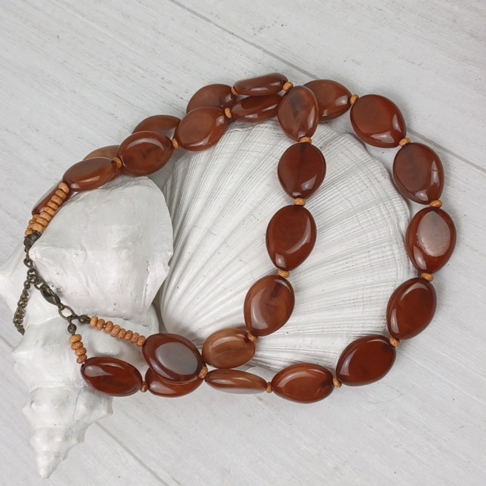 Vintage Style Burnt Carmel DBL Layer Glass Bead Choker Necklace - Picture 6 of 14
